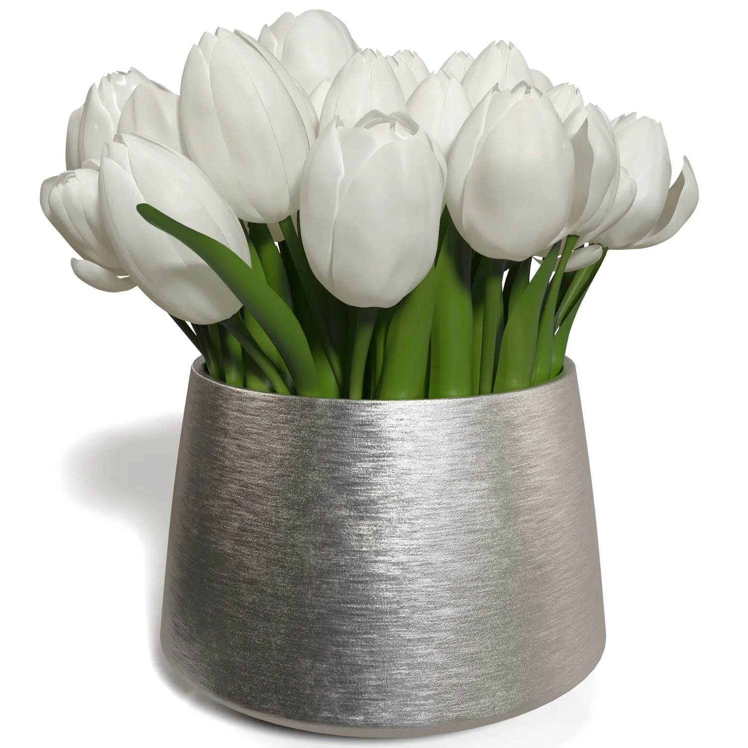 White Sulip In Silver Vase PBR 3D Model_01